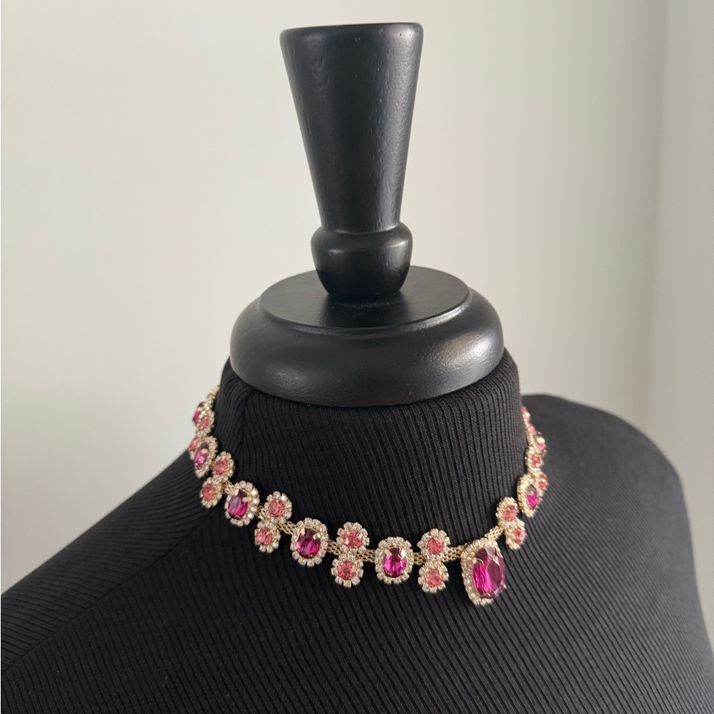 Elegant Pink and Gold Choker Necklace and Earrings Set